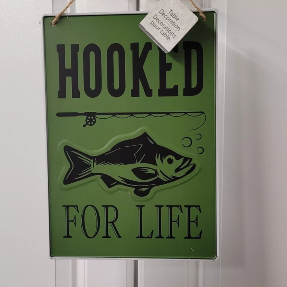 Hooked For Life Fishing Hanging Sign Size: 8X11 Gift Idea Decor